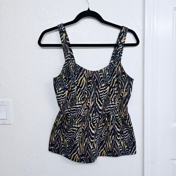 Anthropologie Jaime Zebra Peplum Tank Top S Animal Print Square Neck Sleeveless - Picture 2 of 7